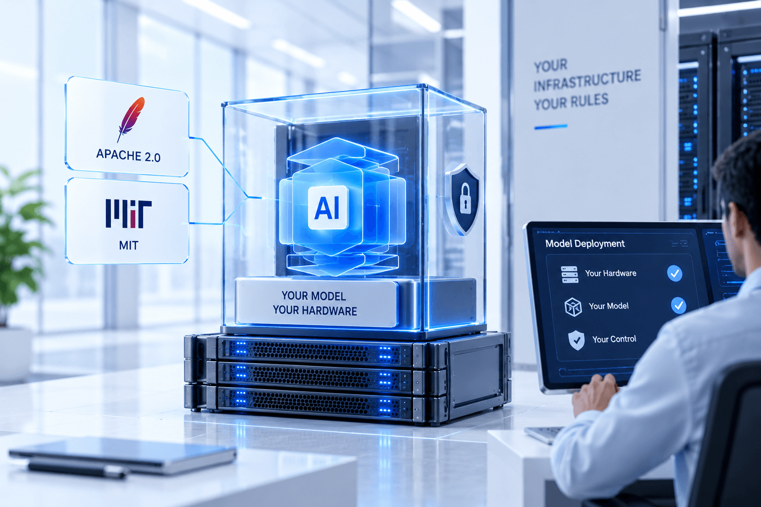 You control the model, open weights on your hardware